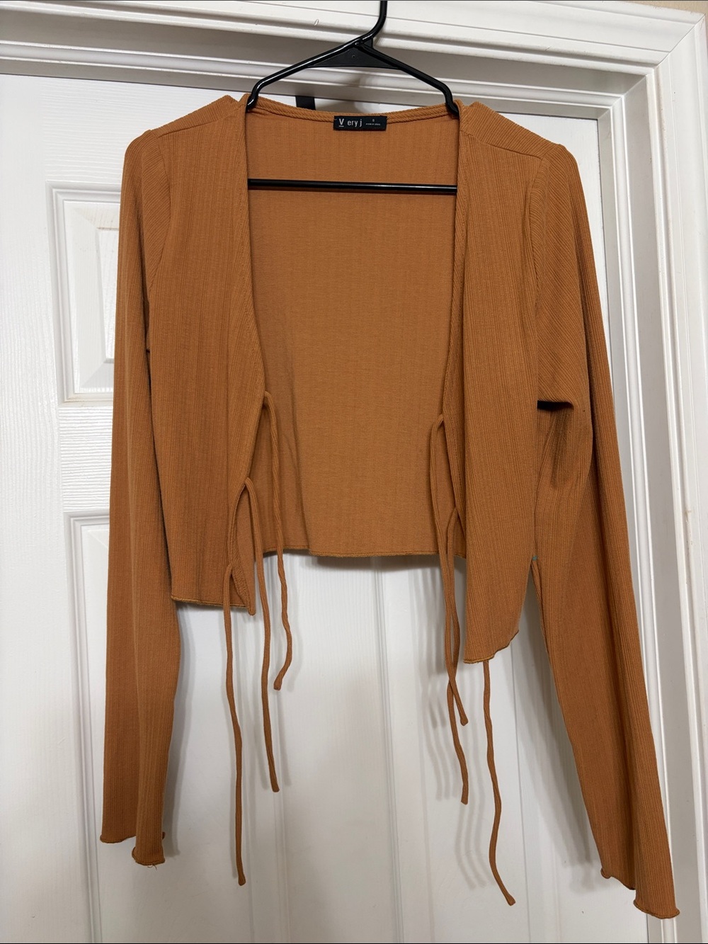 Rust Tie-Front Ribbed Cropped Top